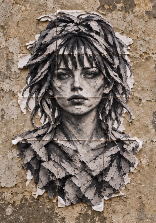 Close view of THE ARTIST paste-up and paper edges